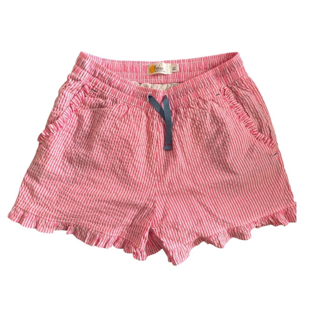 Mini Boden Girls Seersucker Ruffle Shorts Pink White Stripe 10Y 140cm